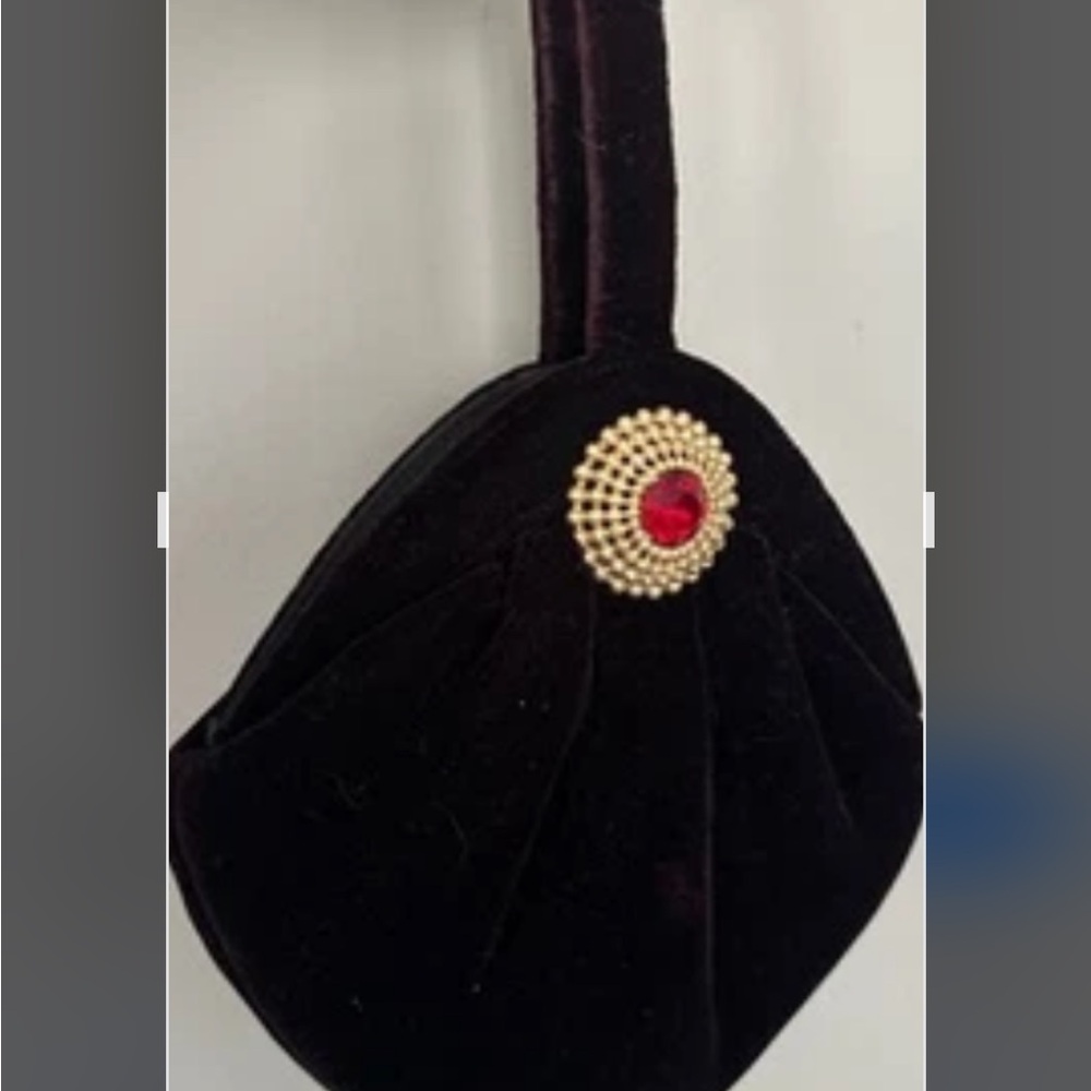 Elegant Black Velvet Handbag with Gold Accent